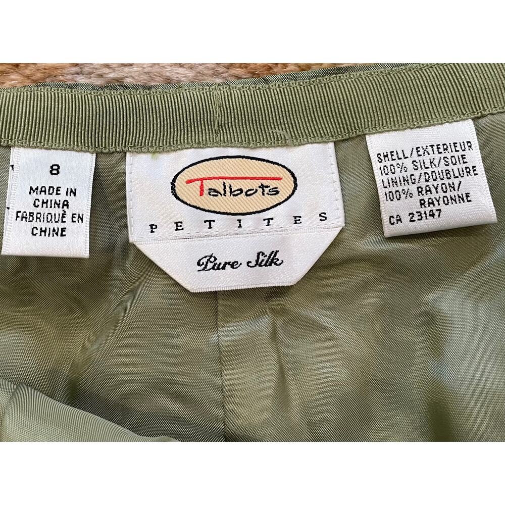 Vintage Talbots Moss Green Silk Shantung Ankle Pants, Size 8 Petite - Picture 6 of 9